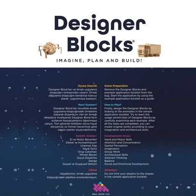 Designer Blocks 100 Doğal Ahşap Parça 3+ Yaş 1+ Oyuncu