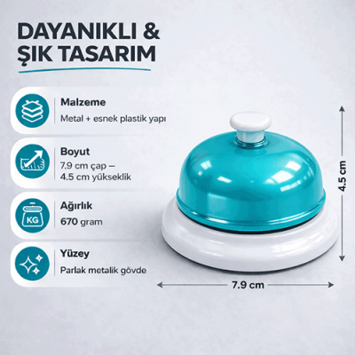 ZET Zeka Oyun-Resepsiyon-Restoran Zili Kaliteli Malzeme ve Ses 7,9x4,5 cm - 1