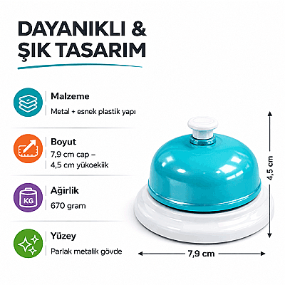 ZET Zeka Oyun-Resepsiyon-Restoran Zili Kaliteli Malzeme ve Ses 7,9x4,5 cm - 1