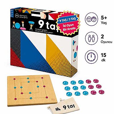 9 Taş & 3 Taş Ahşap Zeka ve Akıl Oyunu 5+ Yaş 2 Oyuncu - 1