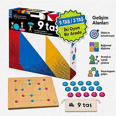 9 Taş & 3 Taş Ahşap Zeka ve Akıl Oyunu 5+ Yaş 2 Oyuncu - 3