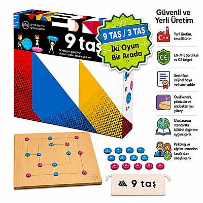 9 Taş & 3 Taş Ahşap Zeka ve Akıl Oyunu 5+ Yaş 2 Oyuncu - 4