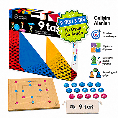 9 Taş & 3 Taş Ahşap Zeka ve Akıl Oyunu 5+ Yaş 2 Oyuncu - 4