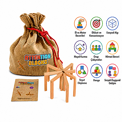 ATTENTION BLOCKS 120 Parça Doğal Ahşap Denge Oyunu 3+ Yaş 1+ Oyuncu - 4