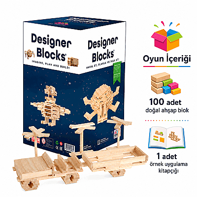 Designer Blocks 100 Doğal Ahşap Parça 3+ Yaş 1+ Oyuncu - 3