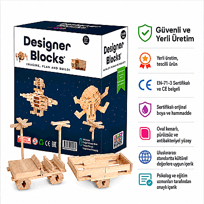 Designer Blocks 100 Doğal Ahşap Parça 3+ Yaş 1+ Oyuncu - 6