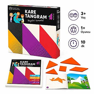 KARE TANGRAM Zeka Oyunu (7 Parça 36 Farklı Şekil) 3+ Yaş 1+ Oyuncu - 1