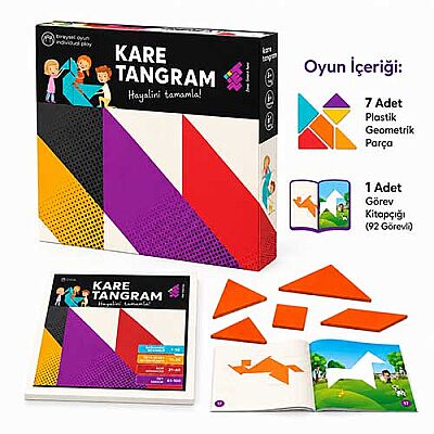 KARE TANGRAM Zeka Oyunu (7 Parça 36 Farklı Şekil) 3+ Yaş 1+ Oyuncu - 3