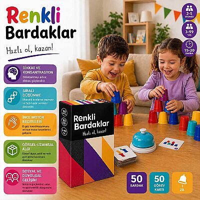 RENKLİ BARDAKLAR Zeka Oyunu 3+ Yaş 5 Oyuncu - 2