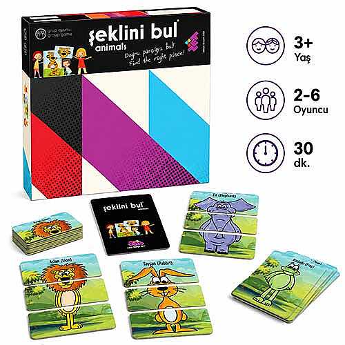 ŞEKLİNİ BUL (Animals) Zeka Oyunu 3+ Yaş 2-6 Oyuncu