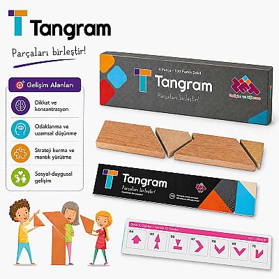 T-TANGRAM Ahşap Zeka ve Akıl Oyunu 5+ Yaş 1+ Oyuncu - 5
