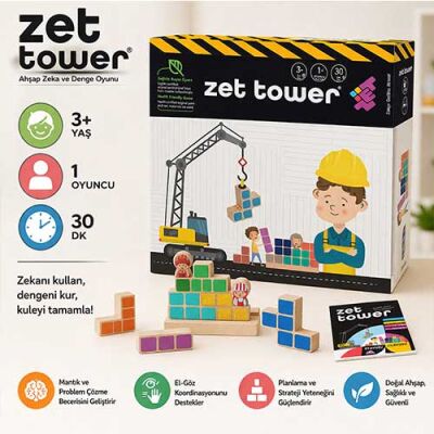 ZET TOWER (Küçük Mühendisler) Ahşap Zeka ve Akıl Oyunu 3+ Yaş 1+ Oyuncu - 2