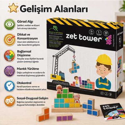 ZET TOWER (Küçük Mühendisler) Ahşap Zeka ve Akıl Oyunu 3+ Yaş 1+ Oyuncu - 3